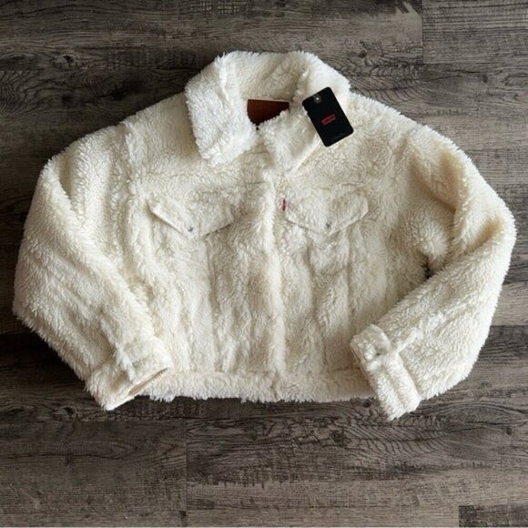 NWT Levi's Baby Bubble Sherpa Trucker Jacket Size Large Coconut Milk - Picture 3 of 9